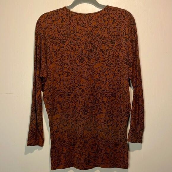 Garnet Hill- Green Cotton Brown & Black Square Pattern V-Neck Top- Size Medium - Picture 2 of 9